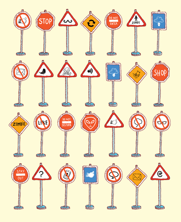Hand drawn road signs. illustration.のイラスト素材
