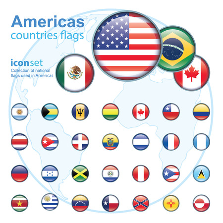 set of Americas flags, vector illustrationのイラスト素材