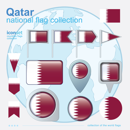 Flag of Qatar, icon collection, vector illustrationのイラスト素材