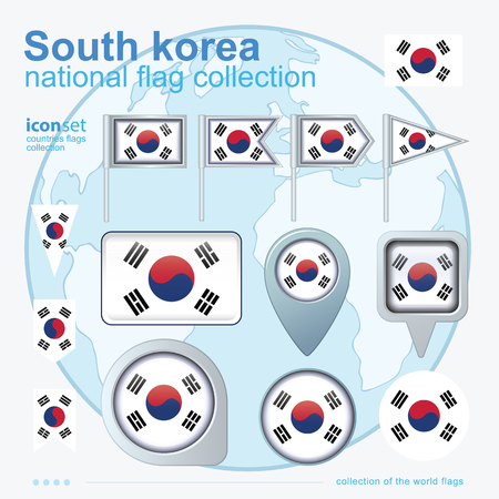 Flag of South Korea, icon collection, vector illustrationのイラスト素材