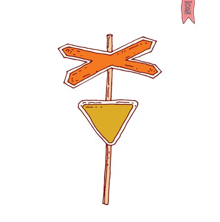 Hand drawn wooden road signs. Vector illustration.のイラスト素材