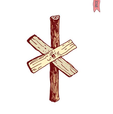 Hand drawn wooden road signs. Vector illustration.のイラスト素材