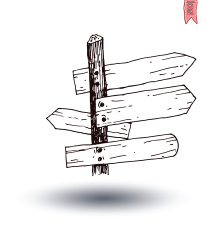 Hand drawn wooden road signs. Vector illustration.のイラスト素材