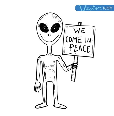 alien icon, hand drawn vector illustration.のイラスト素材