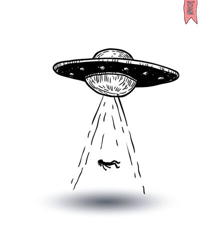 ufo icon, hand drawn vector illustration.のイラスト素材