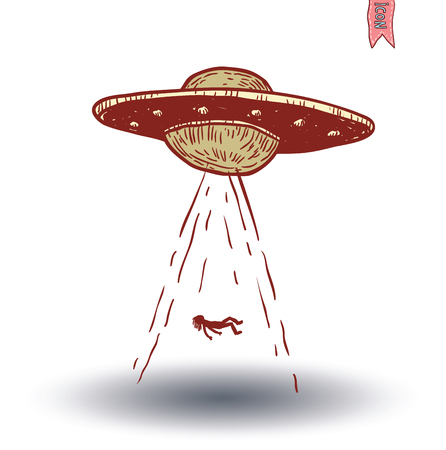 ufo icon, hand drawn vector illustration.のイラスト素材