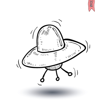ufo icon, hand drawn vector illustration.のイラスト素材