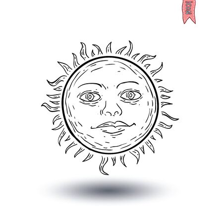 Sun icon, hand drawn vector illustration.のイラスト素材