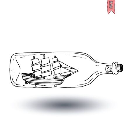 Bottle with small old ship inside icon, vector illustrationのイラスト素材