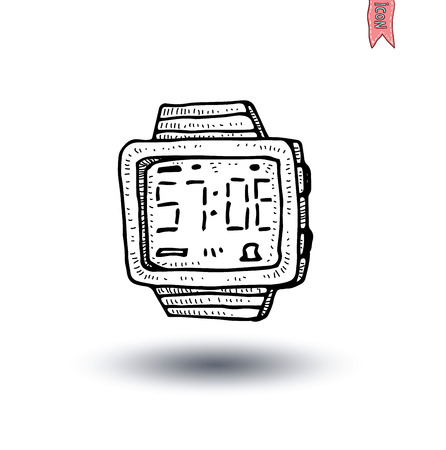 clock icon, watche, Hand drawn vector illustration.のイラスト素材