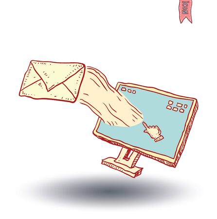 deskptop pc  icon, Hand drawn vector illustration.のイラスト素材