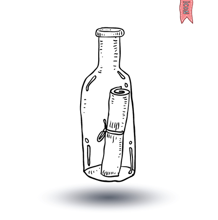 Bottle with message isolated, Hand-drawn vector illustration.のイラスト素材