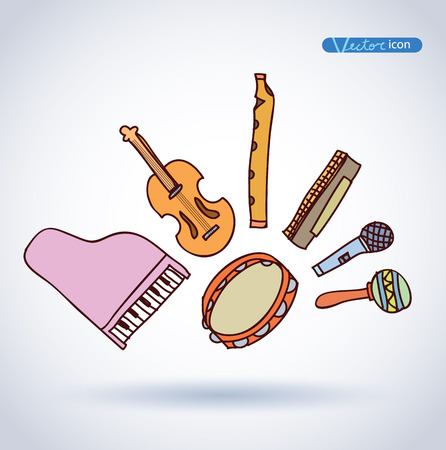 Music doodle collection, hand drawn illustration.のイラスト素材