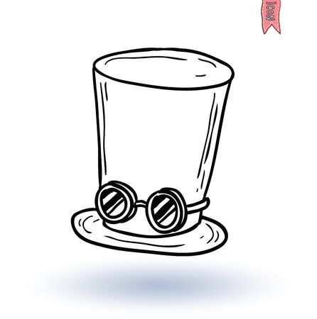 steampunk top hat and brass goggles, hand drawn vector illustration.のイラスト素材