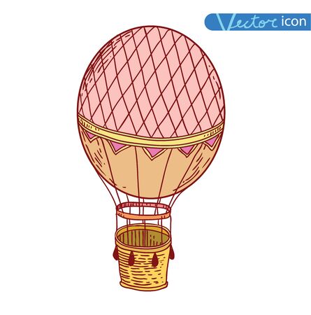Steampunk vintage hot air balloon, hand drawn vector illustration.のイラスト素材