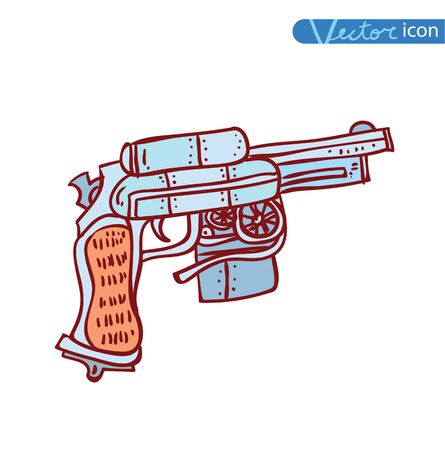 Steampunk style future pistol, hand drawn vector illustration.のイラスト素材