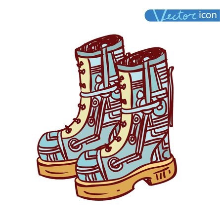 Steampunk boots, hand drawn vector illustration.のイラスト素材