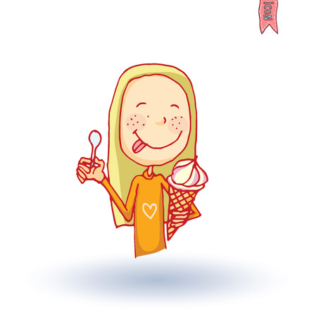 kid with ice cream, vector illustration.のイラスト素材