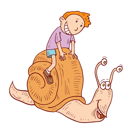 cartoon boy ride snail,  vector illustration.のイラスト素材
