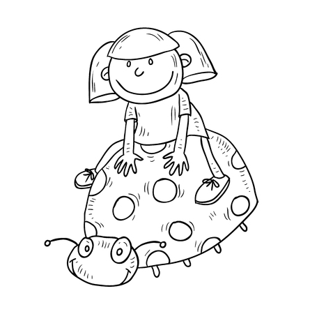girl ride lady bug, vector illustration.のイラスト素材