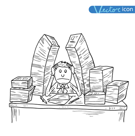 Stressful Businessman in office, vector illustration.のイラスト素材