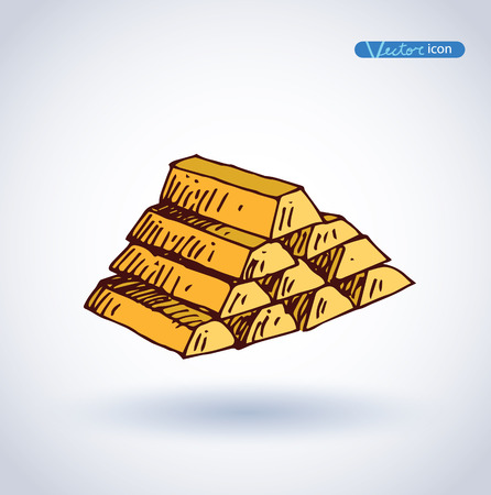 Gold Bars icon, Hand drawn vector illustration.のイラスト素材