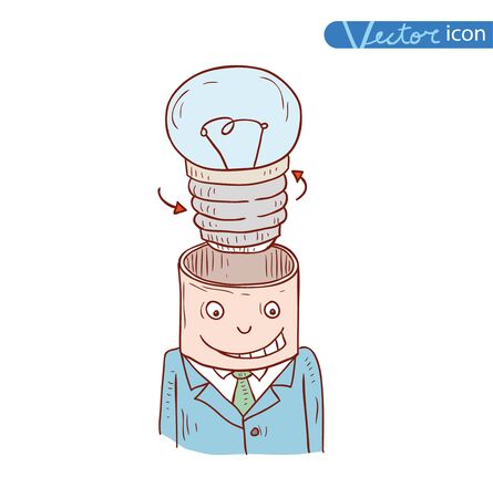 businessman with light bulb having an idea, vector illustration.のイラスト素材