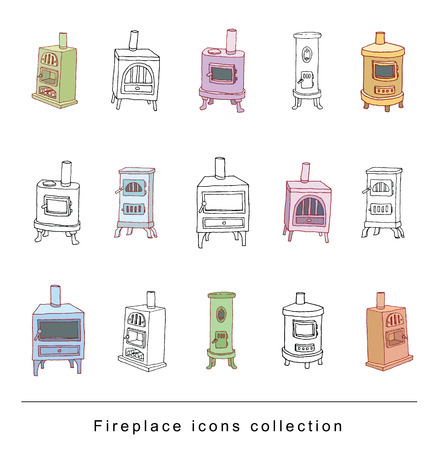 fireplace doodle set, vector illustrationのイラスト素材