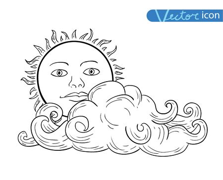 Sun with clouds Doodle Hand Drawn Collection.のイラスト素材