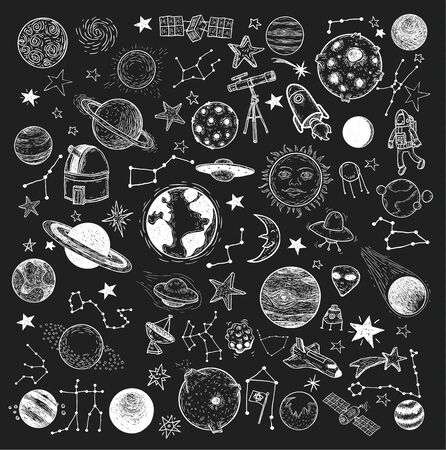 Set of planets icon, hand drawn vector illustration.のイラスト素材