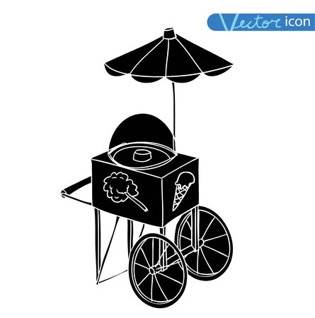stall shop and cart, vector illustration black colorのイラスト素材