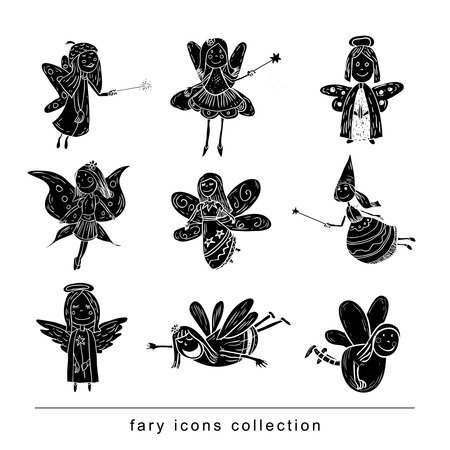 Set of fairies and angels. vector illustration.blackのイラスト素材