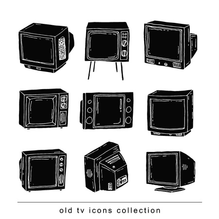 Set Televisions, vintage, vector illustration blackのイラスト素材