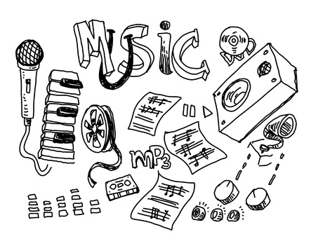 Music doodle collection hand drawn illustration.のイラスト素材