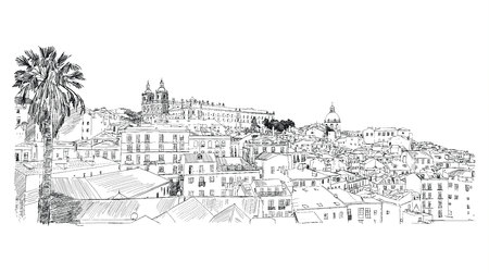Lisbon, Portugal. Alfama. Vector drawingのイラスト素材