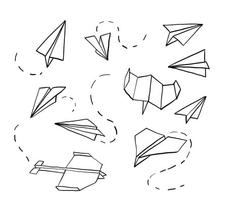 Paper airplanes hand drawn doodle airplane vector.のイラスト素材