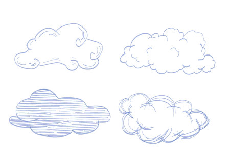 Doodle Collection of Hand Drawn Vector Cloudsのイラスト素材