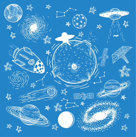 Space boy set, hand drawn vector illustration.のイラスト素材