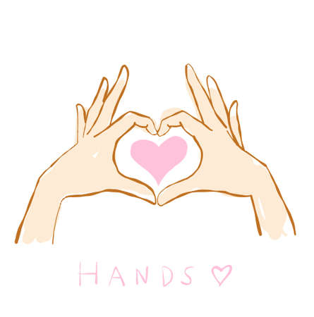 Hands with Heart Shape doodle set vector. Hand drawn illustration.のイラスト素材