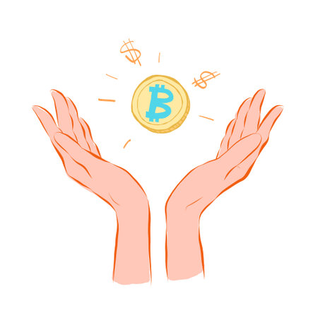 Hand holding Bitcoin crypto investment doodle set vector Hand drawn illustration.のイラスト素材