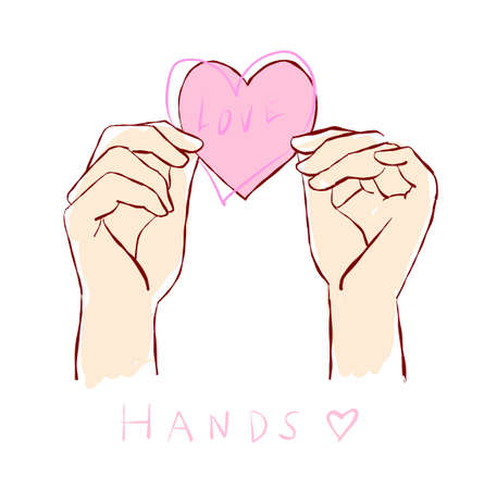 Hands with Heart Shape doodle set vector. Hand drawn illustration.のイラスト素材