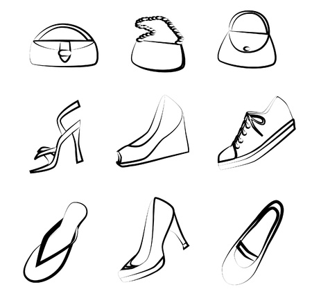 Shoes and handbags outline のイラスト素材