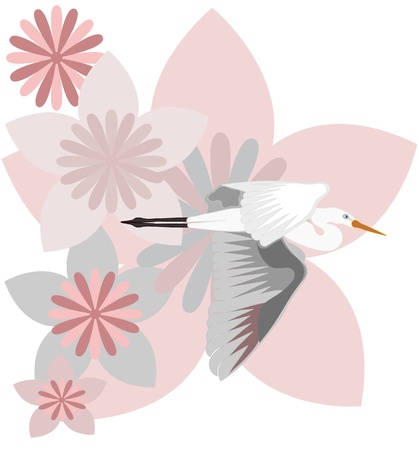 Bird flying and flowers backgroundのイラスト素材