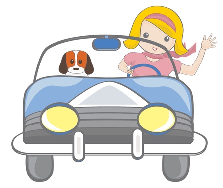 Girl driving a car のイラスト素材