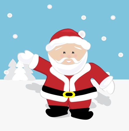 Santa Claus waving and walking on snowのイラスト素材