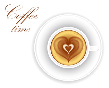 Coffee time  Cup of coffee with heart shape foam のイラスト素材