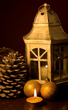 Christmas lantern on dark backgroundの写真素材