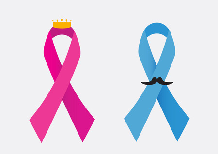 Cancer awareness ribbons. Pink for breast cancer and blue for prostate cancer.のイラスト素材