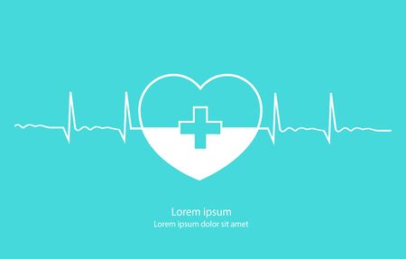 Heart line with medical cross. Linear design vector.のイラスト素材