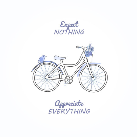 Romantic hand drawn bike with flowers and quoteのイラスト素材